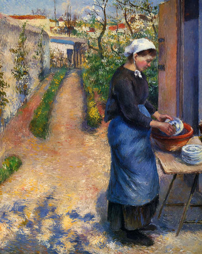 Young Woman Washing Plates painting print by Camille Pissarro (1882)