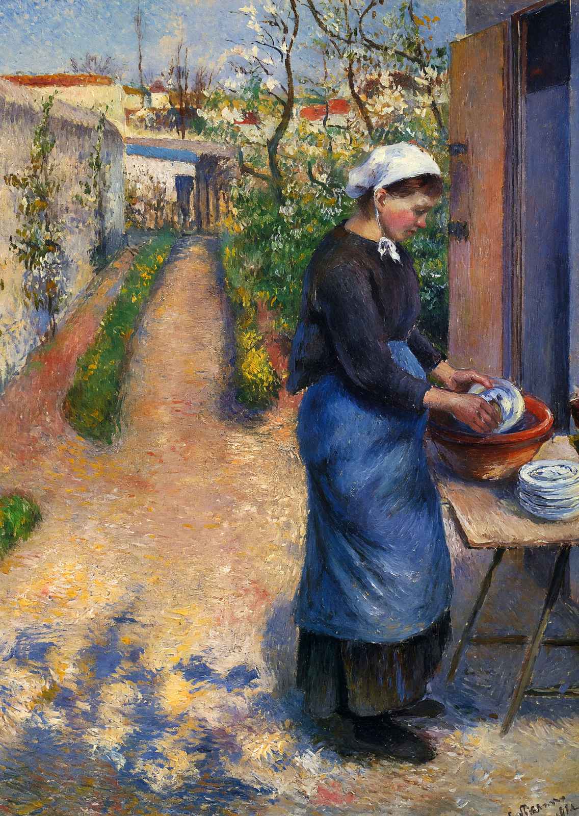 Young Woman Washing Plates 1882 Painting by Camille Pissarro Art Print (6 Sizes)
