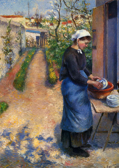 Young Woman Washing Plates 1882 Painting by Camille Pissarro Art Print (6 Sizes)