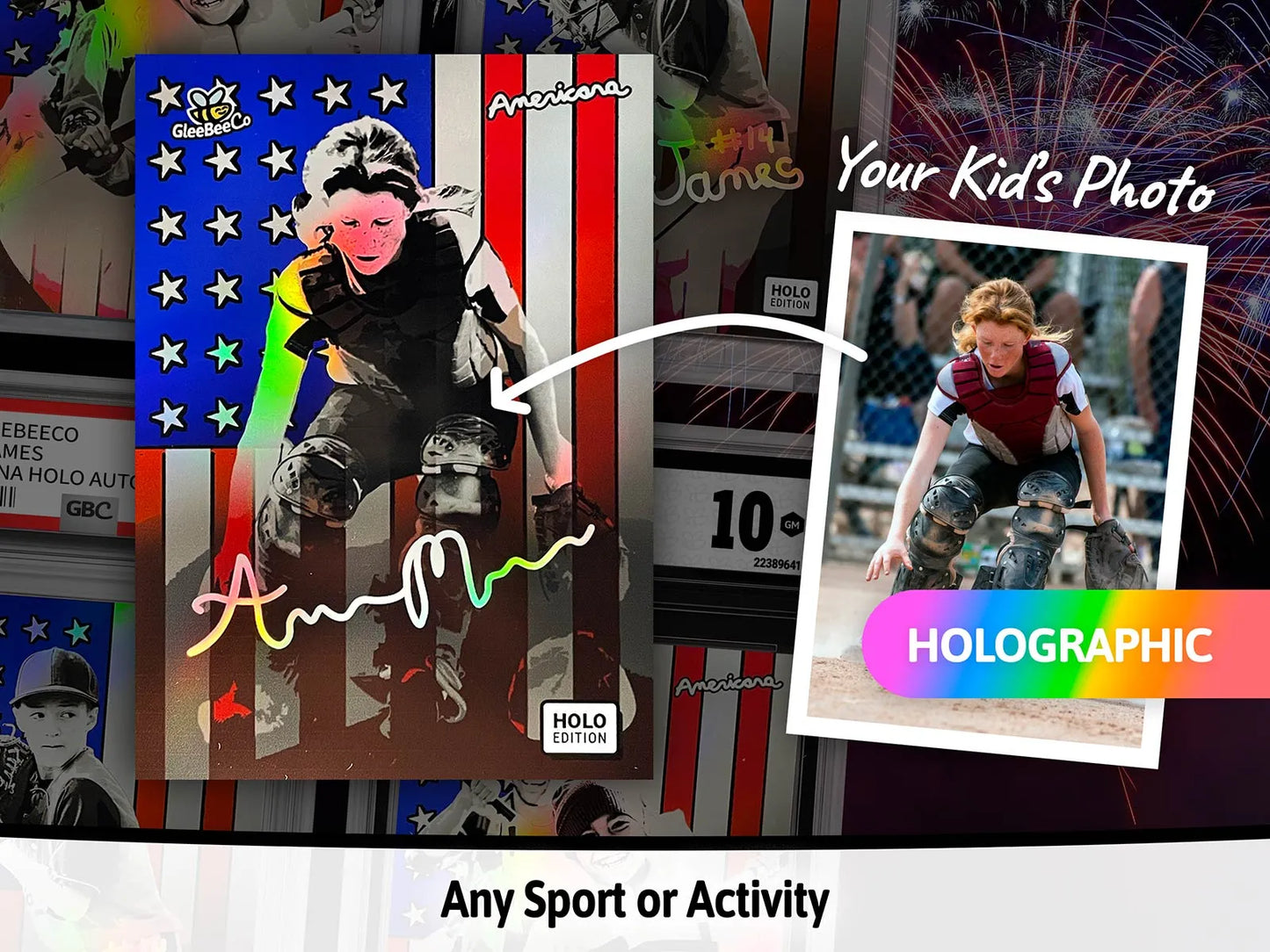 Americana Personalized Kid's Card - Your Kid or Teen's Photo - Custom Holographic American Flag Custom Sports Card Gift for Teen or Dad