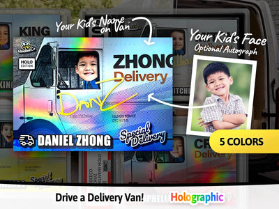 Special Delivery Custom Trading Card - Your Kid Driving a Van - Upload Your Child's Photo for a Memorable Birthday Gift