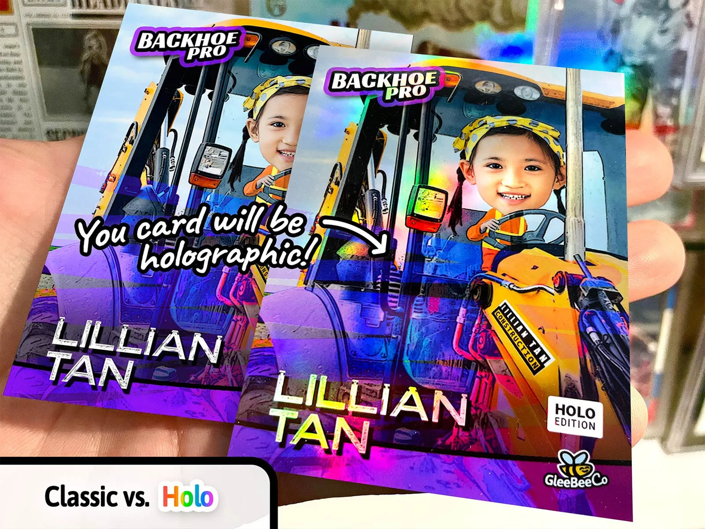 Backhoe Pro Custom Trading Card - Insert Your Kid's Face Into a Construction Machine Photo - Incredible Gift for Boys and Girls