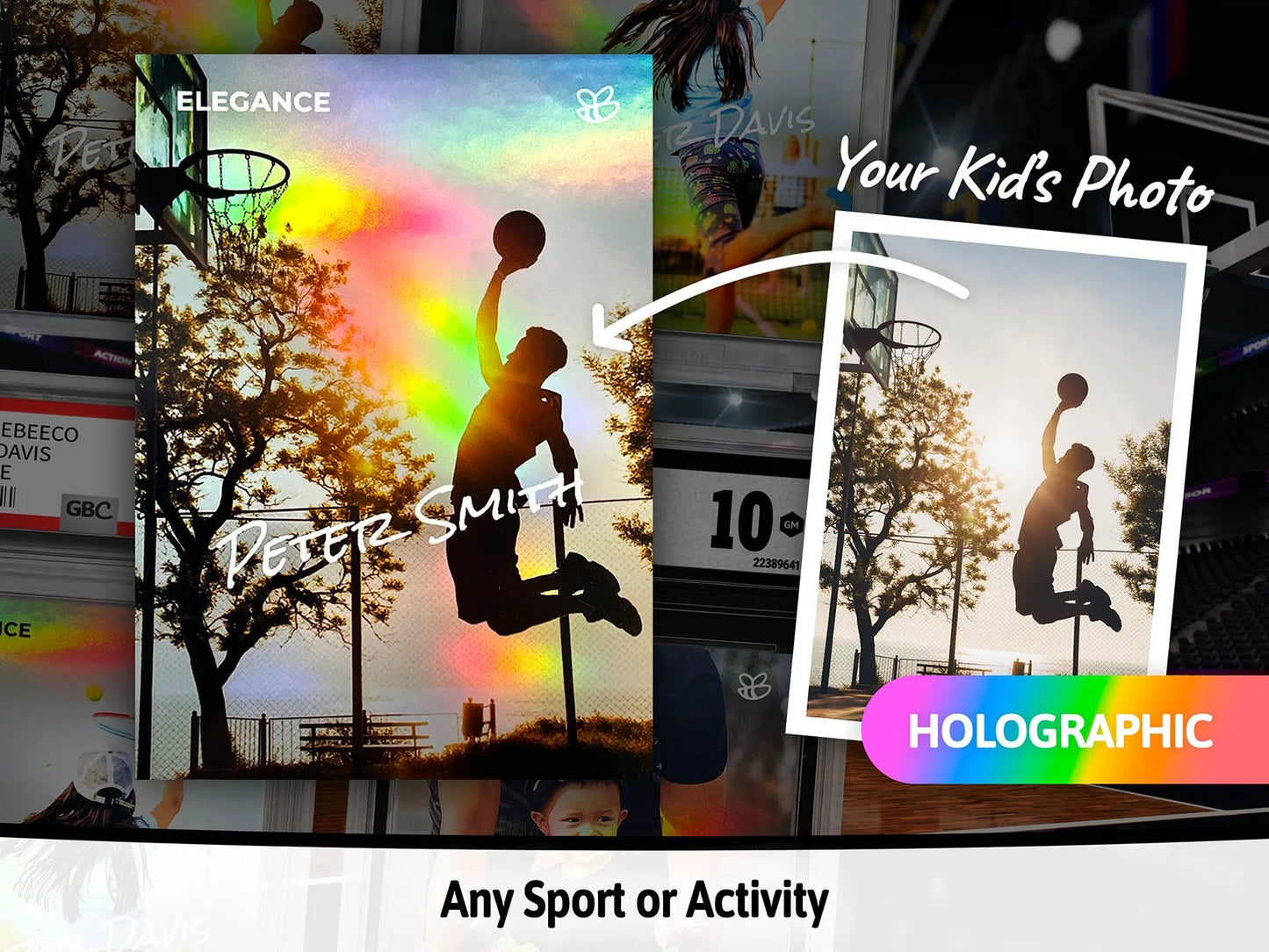 Elegance Personalized Holographic Sports Card - Upload Your Kid or Teen's Photo - Make Your Own Trading Card