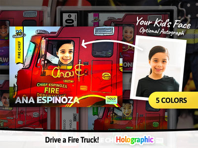 Fire Chief Personalized Trading Card - Insert Your Child's Face Into a Fire Engine Truck Photo - Incredible Custom Gift for Kids