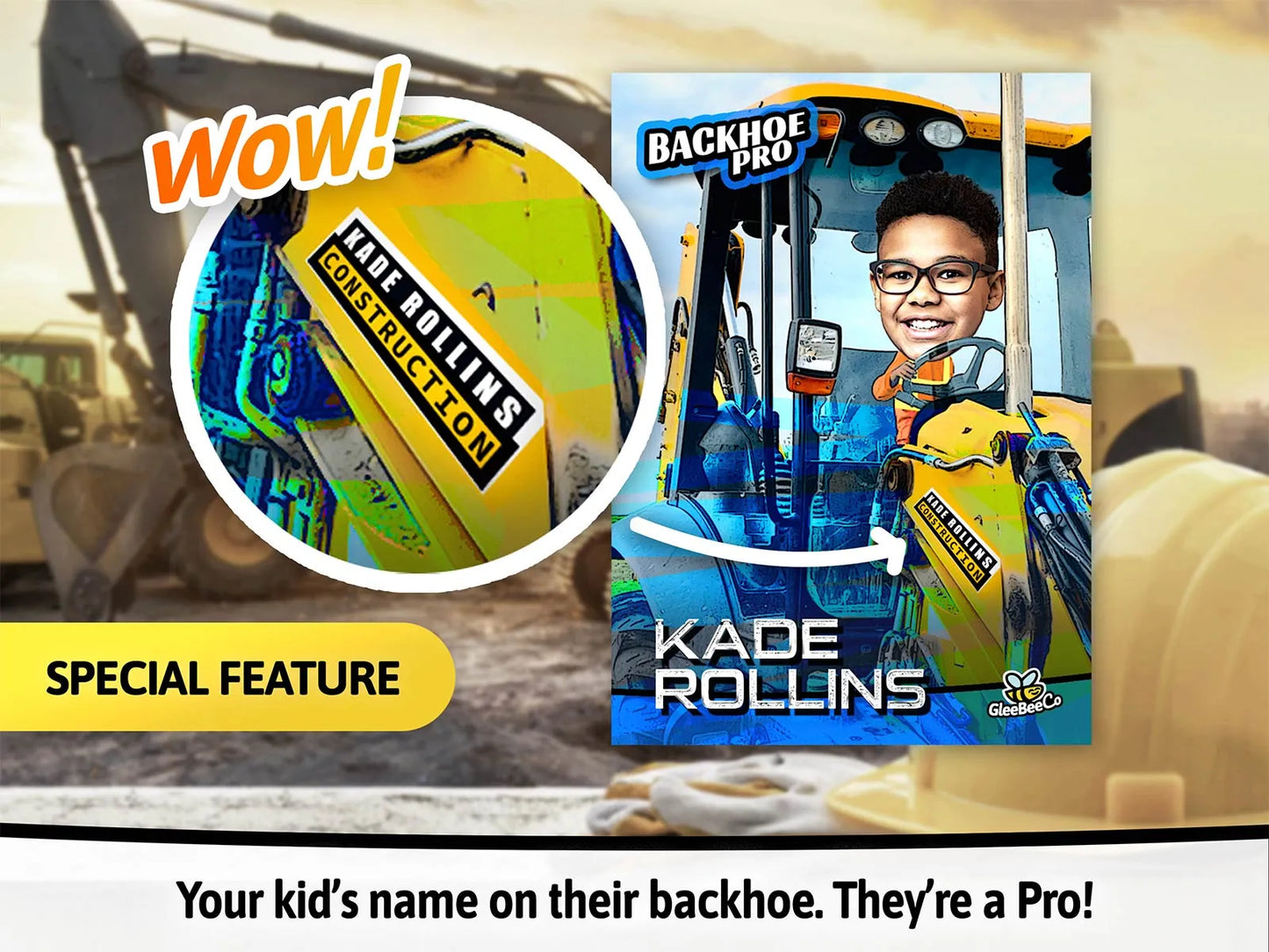 Backhoe Pro Custom Trading Card - Insert Your Kid's Face Into a Construction Machine Photo - Incredible Gift for Boys and Girls