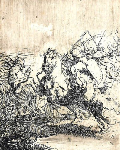 A Cavalry Fight Painting by Rembrandt 8x10" Art Print (Restored Reproduction)