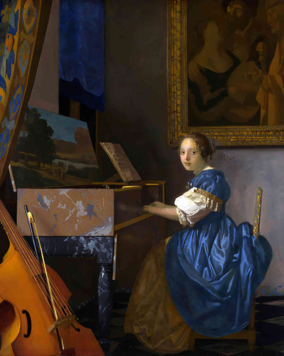 A Young Woman Seated at a Virginal (a Lady Seated at a Virginal) 8x10" Print
