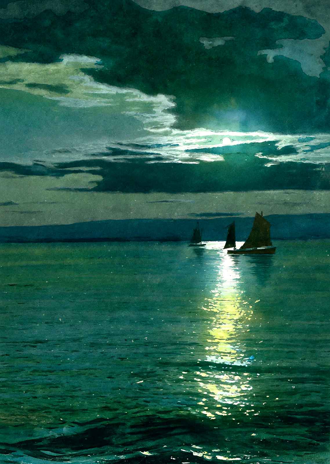 Moonlight on Superior Bay, Superior, WI 1906 art print