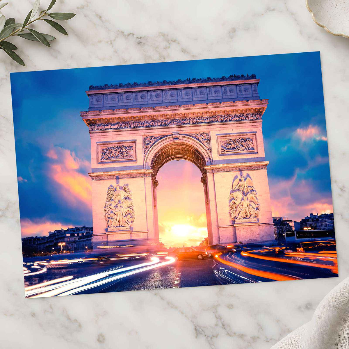 Famous Arc De Triomphe at Sunset, Paris Photo Print Wall Decor
