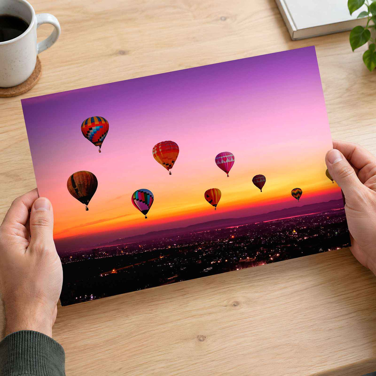 Hot Air Balloons Above a City Photo Print Wall Decor