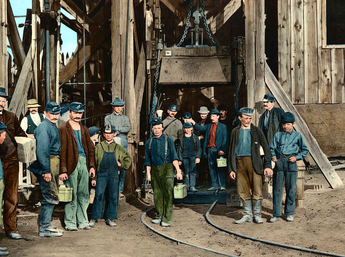 Coal Mining Night Shift in 1907 vintage print