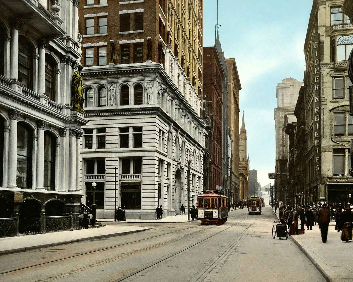 Fifth Ave & Wood St, Pittsburgh PA in 1906 vintage print