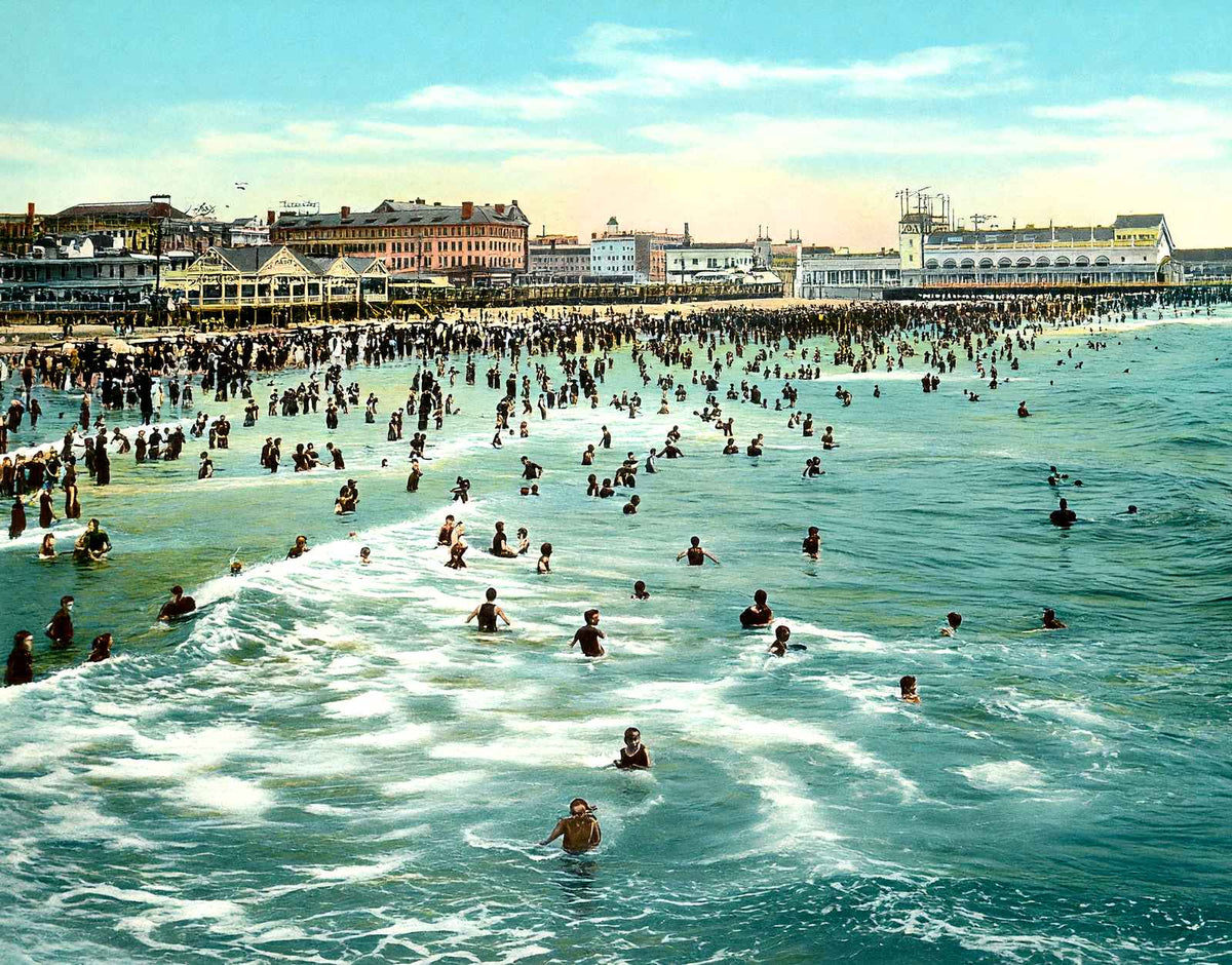 In the Surf, Atlantic City, NJ in 1906 vintage print
