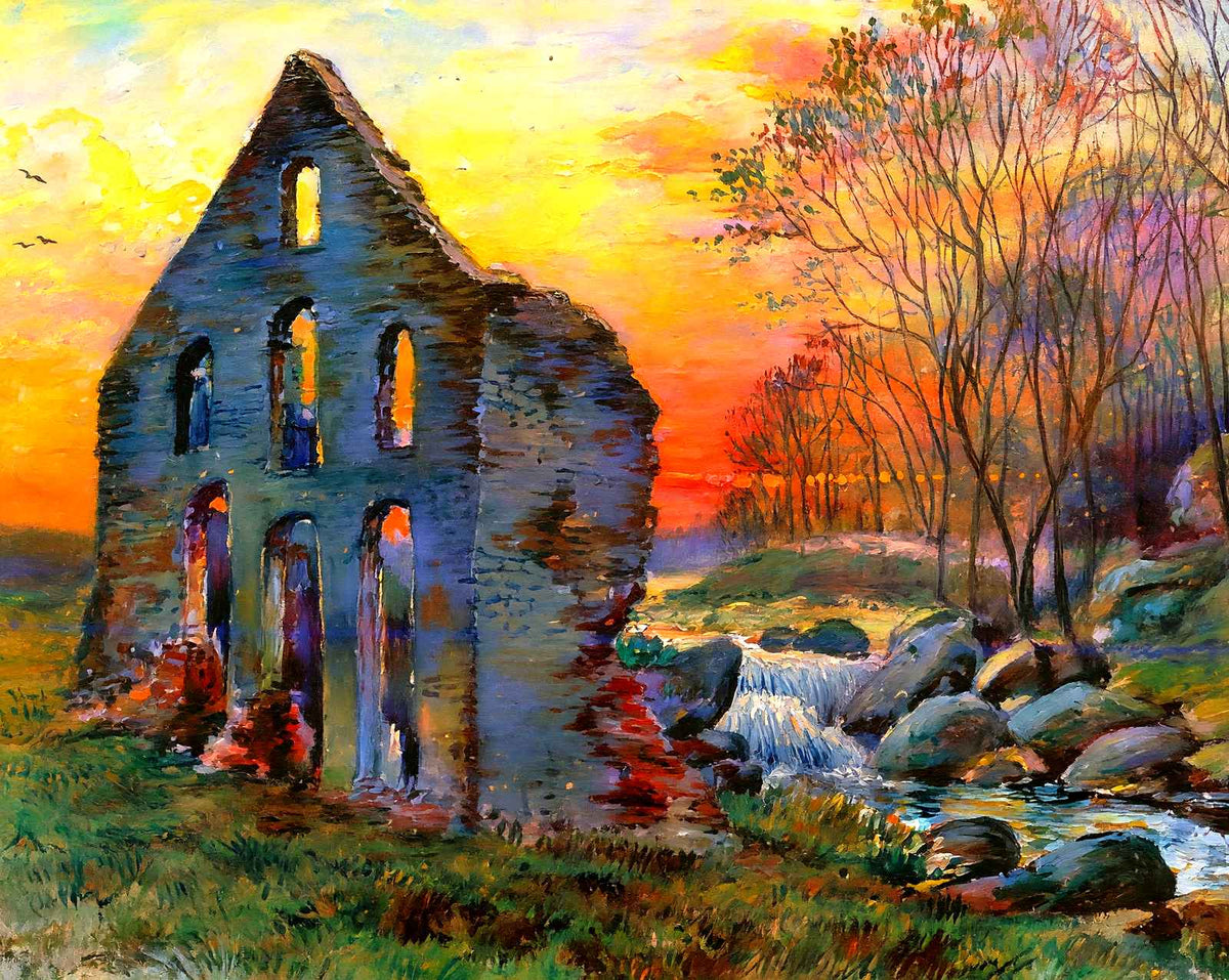 Ruins of Old Gulf Mill, Valley Forge PA 1907 painting