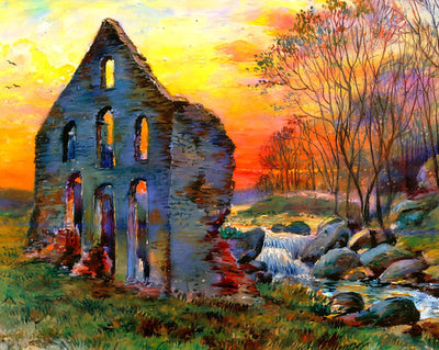 Ruins of Old Gulf Mill, Valley Forge PA 1907 painting