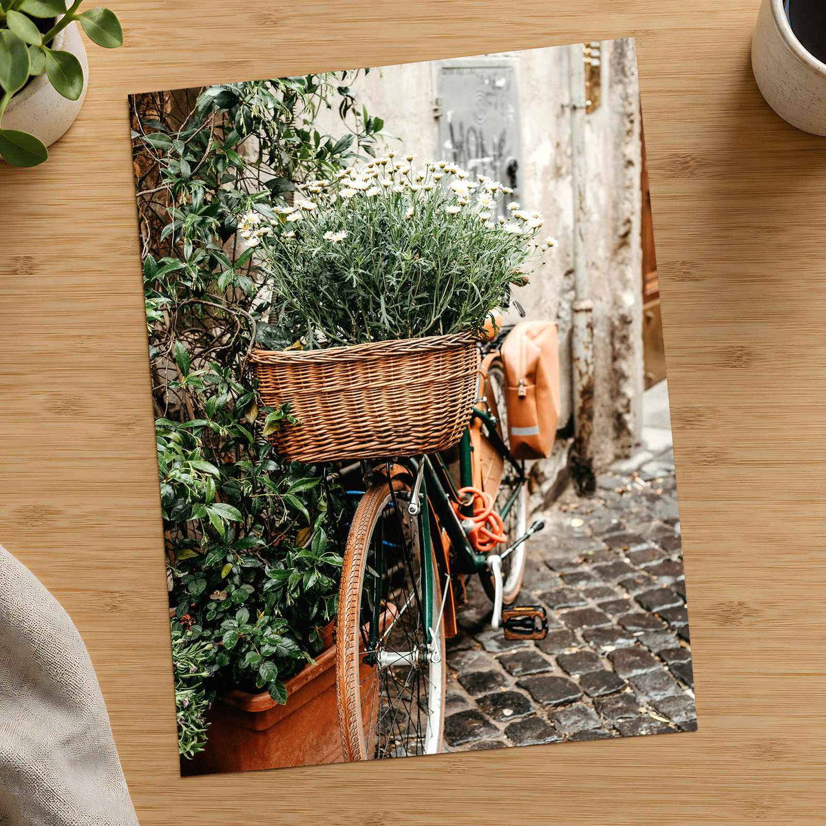 Flower Basket on Bicycle in Rome by Anita Austvika Photo Print Wall Decor