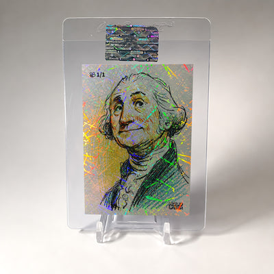 1/1 George Washington Card Colored Pencil Portrait 2026 GleeBeeCo Holo Lasers