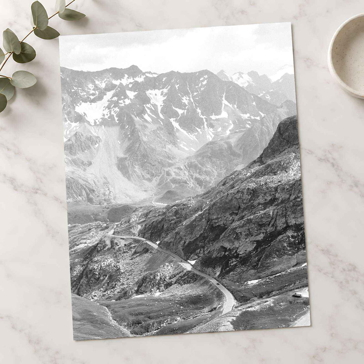 French Alps with Road, Black and White by Annie Spratt Photo Print Wall Decor