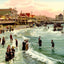 Boardwalk and Beach, Atlantic City, NJ vintage print