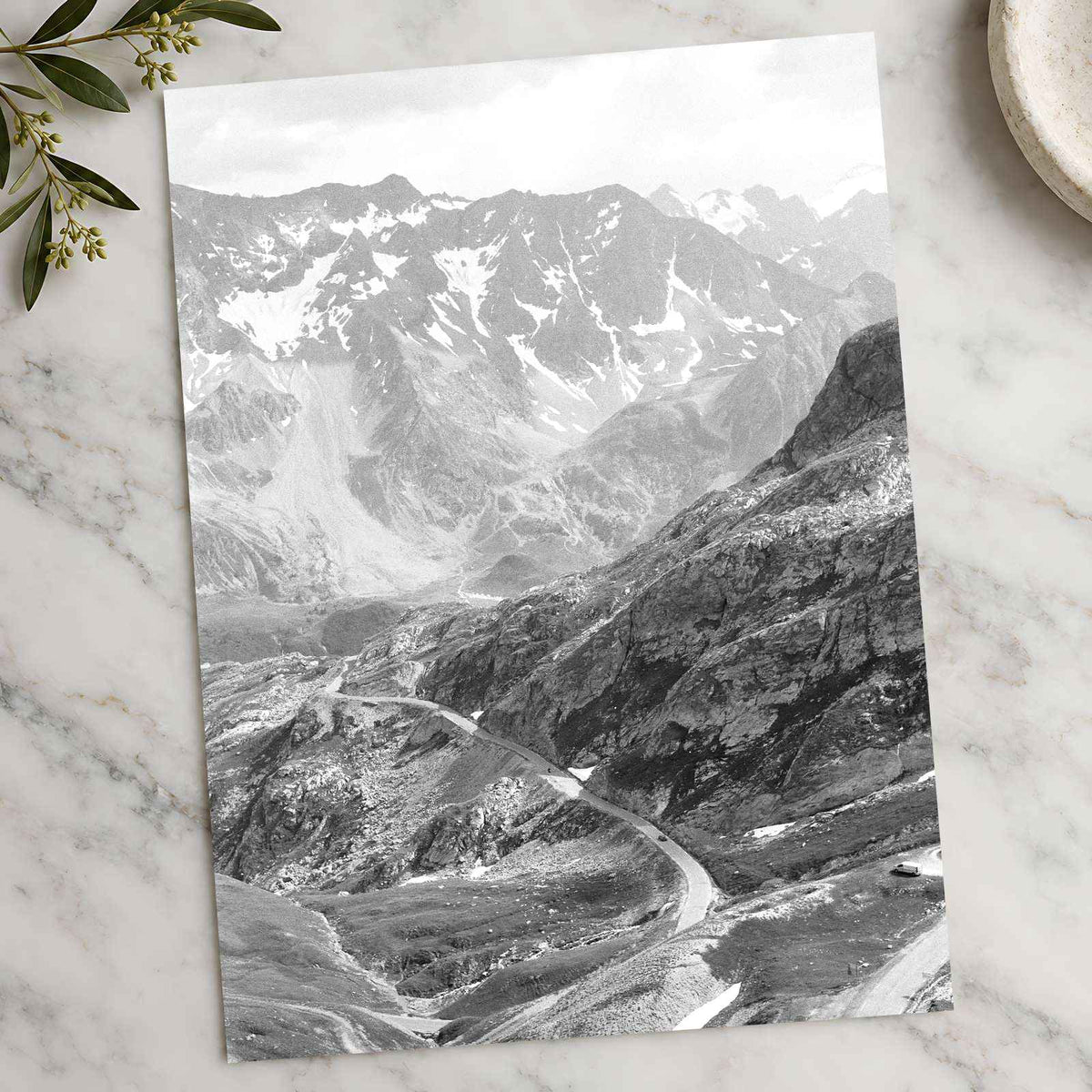 French Alps with Road, Black and White by Annie Spratt Photo Print Wall Decor