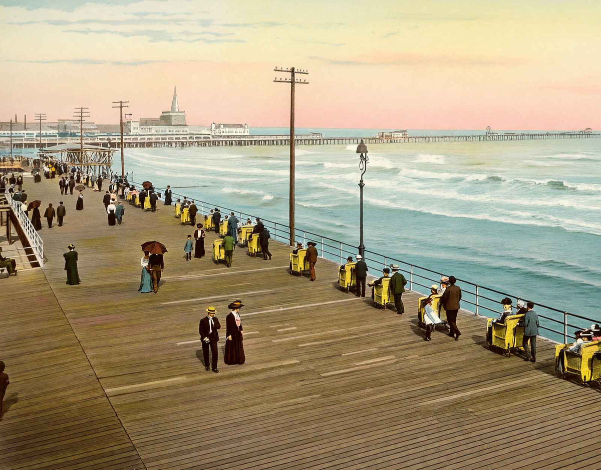 Chair Parade on Boardwalk, Atlantic City NJ vintage print