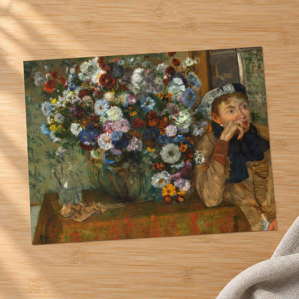 A Woman Seated Beside a Vase of Flowers fine art print by Edgar Degas (1865)