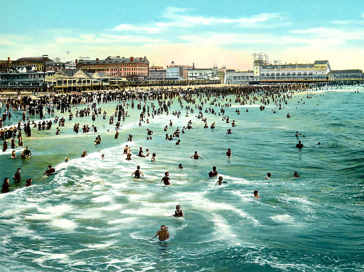 In the Surf, Atlantic City, NJ in 1906 vintage print