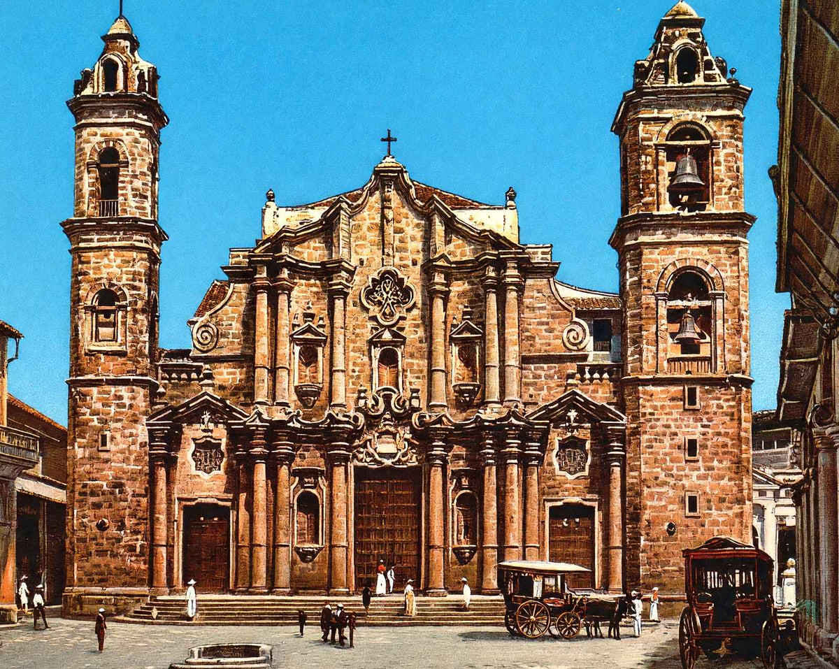 The Cathedral, Havana, Cuba in 1913 vintage print