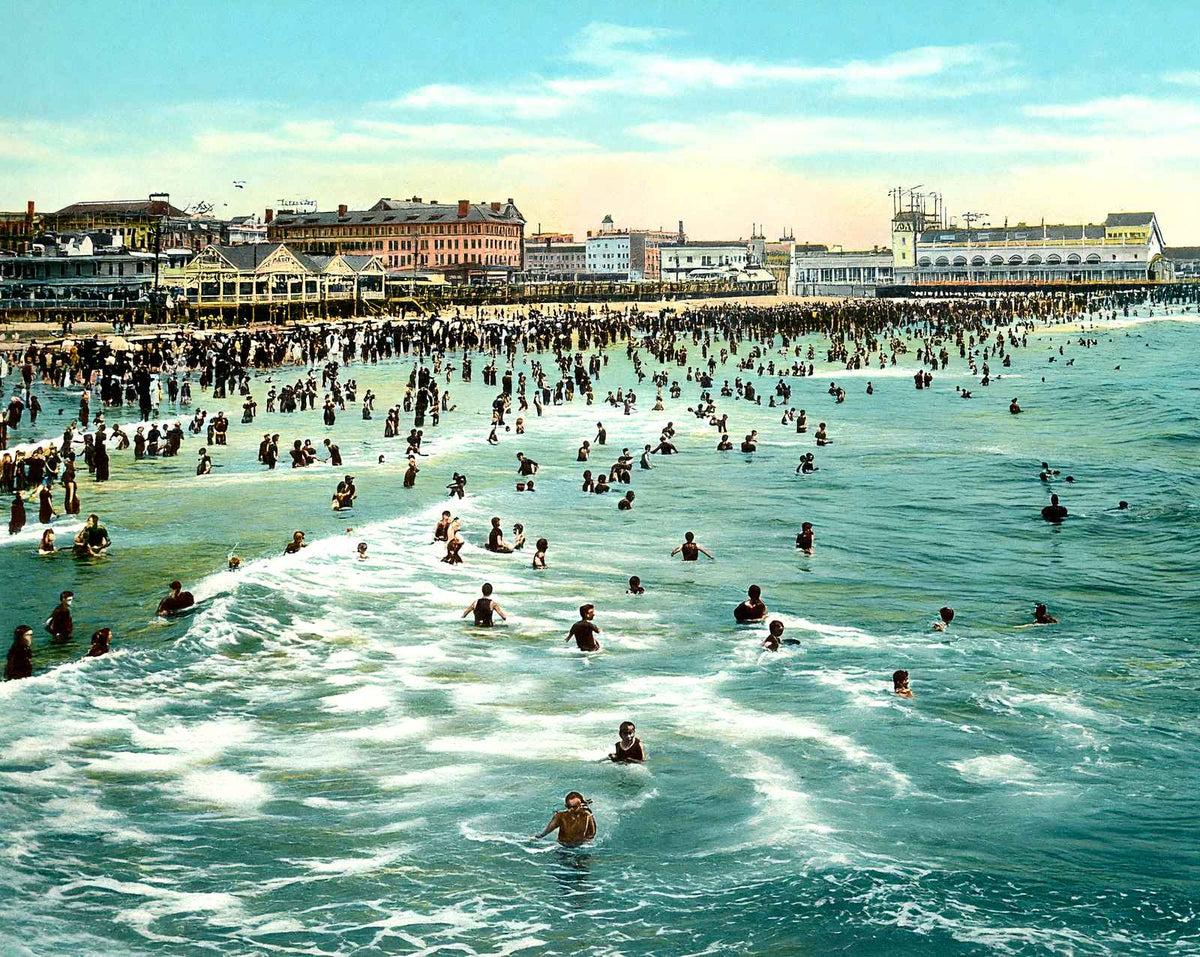 In the Surf, Atlantic City, NJ in 1906 vintage print