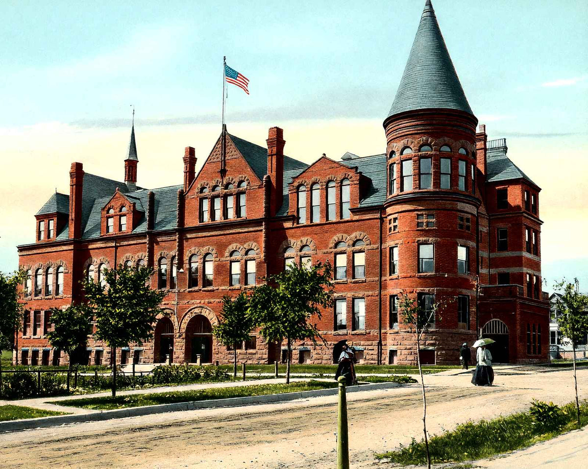 Public High School, Janesville, WI in 1907 vintage print