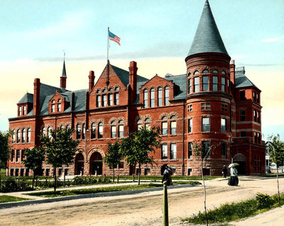Public High School, Janesville, WI in 1907 vintage print