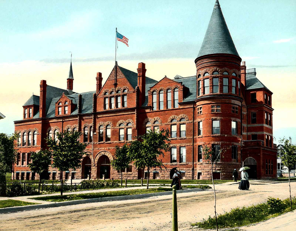 Public High School, Janesville, WI in 1907 vintage print