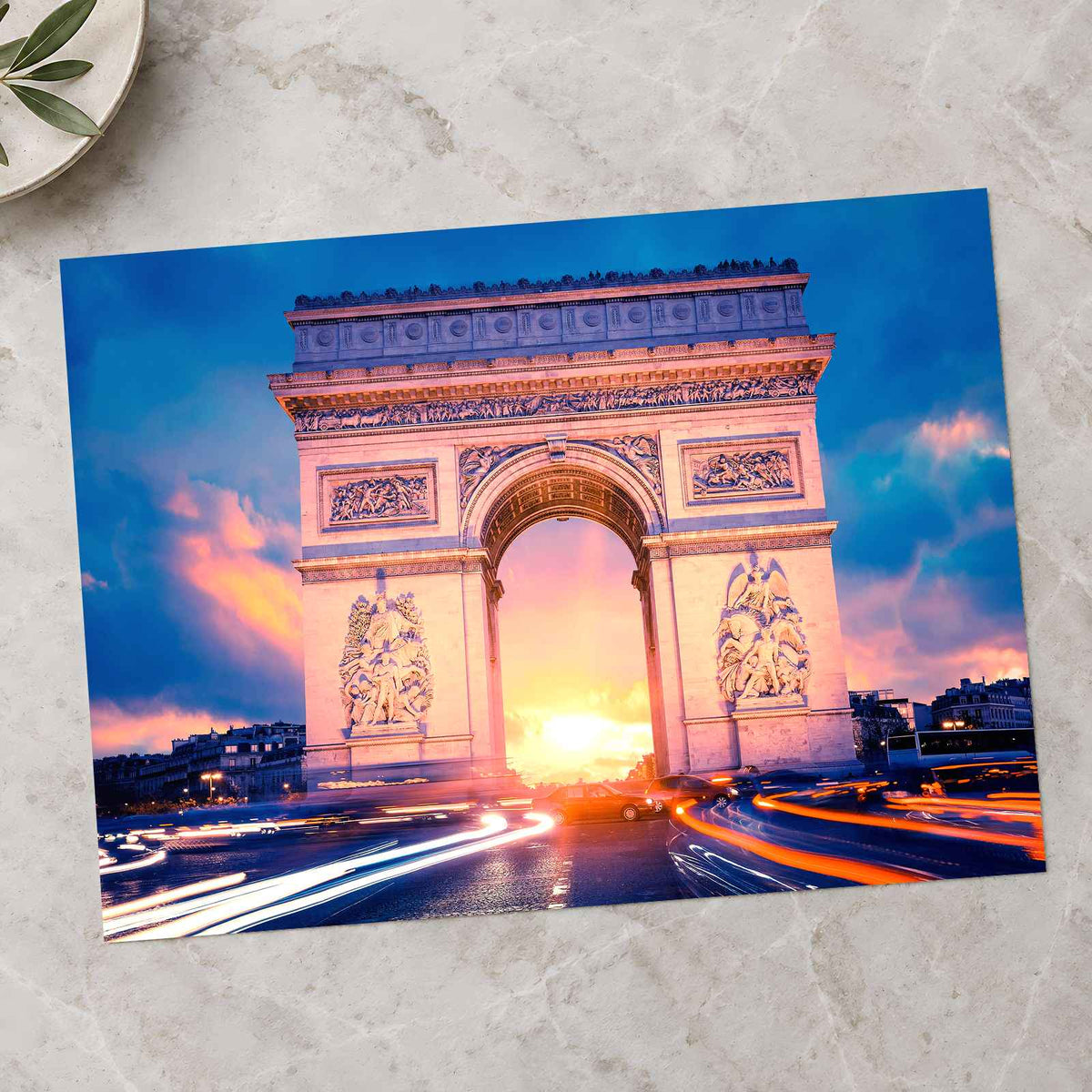 Famous Arc De Triomphe at Sunset, Paris Photo Print Wall Decor