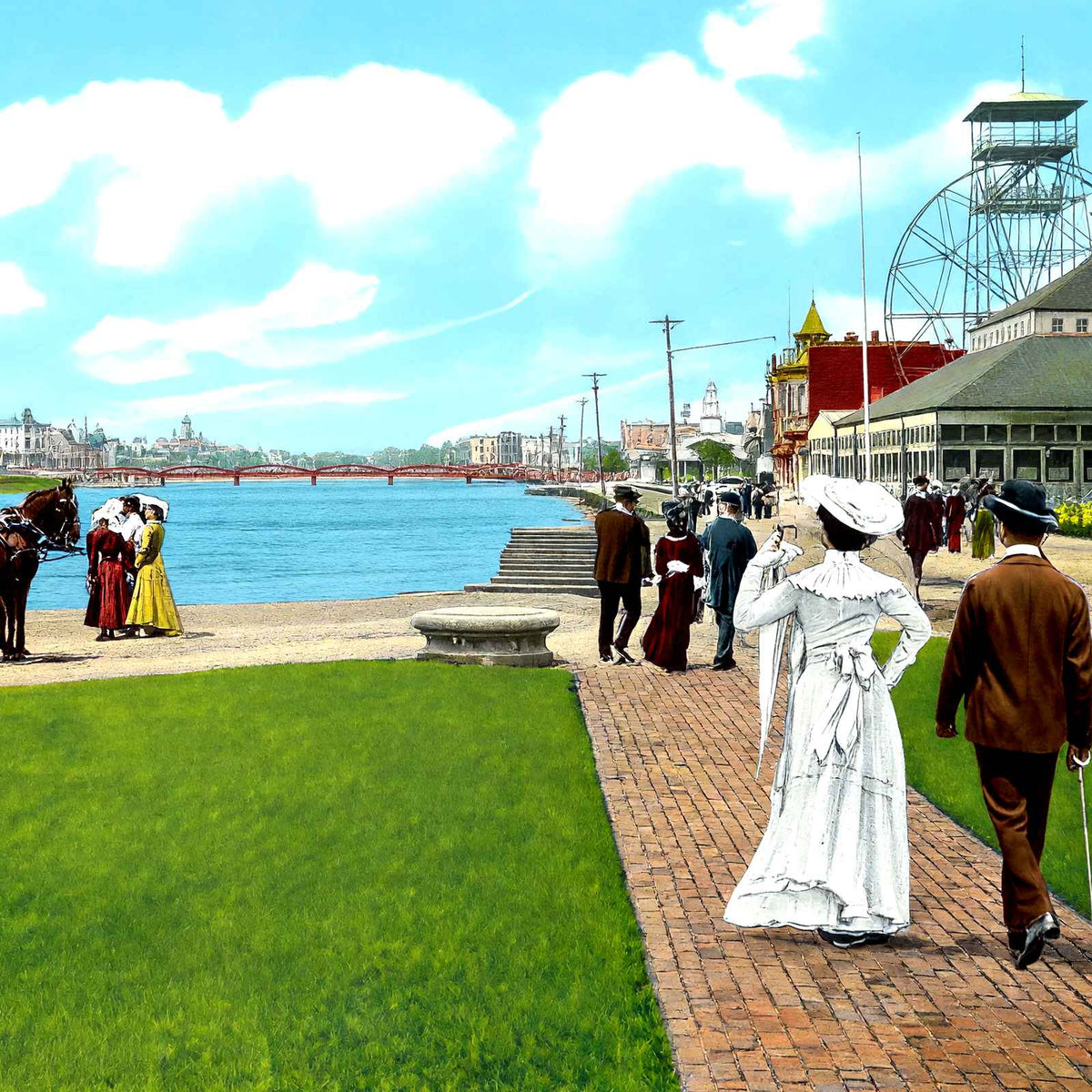 Lake Avenue & Wesley Lake, Asbury Park, NJ vintage print
