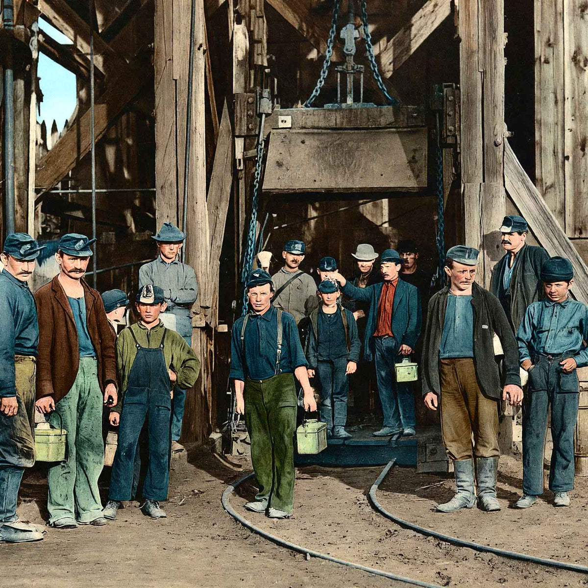 Coal Mining Night Shift in 1907 vintage print