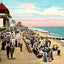 On the Beach, Long Branch, NJ in 1905 vintage print