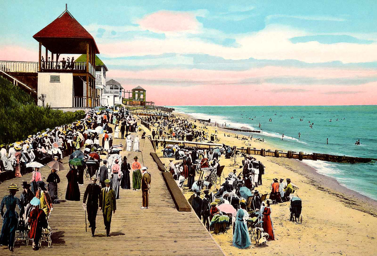 On the Beach, Long Branch, NJ in 1905 vintage print
