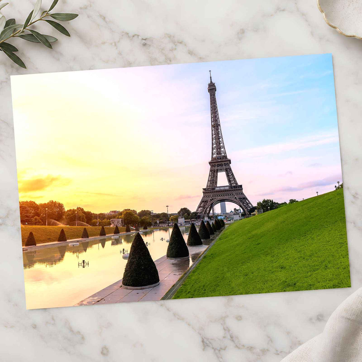 Eiffel Tower Rising Above a Reflecting Pool Photo Print Wall Decor