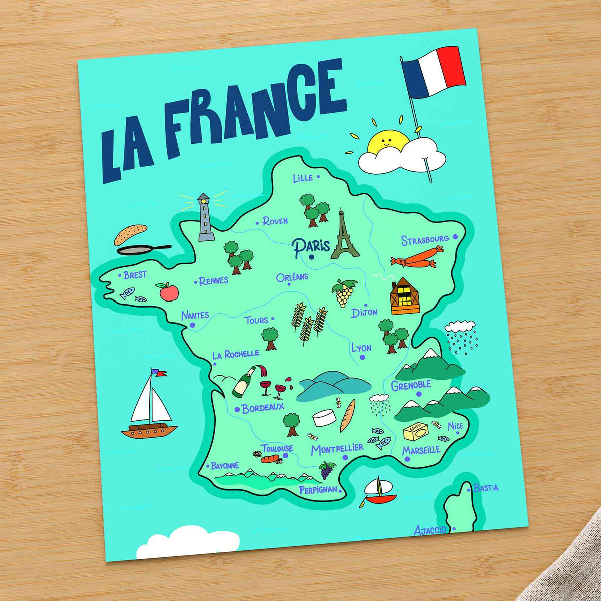 Happy Map of France by Lal Smile Art Print Wall Decor