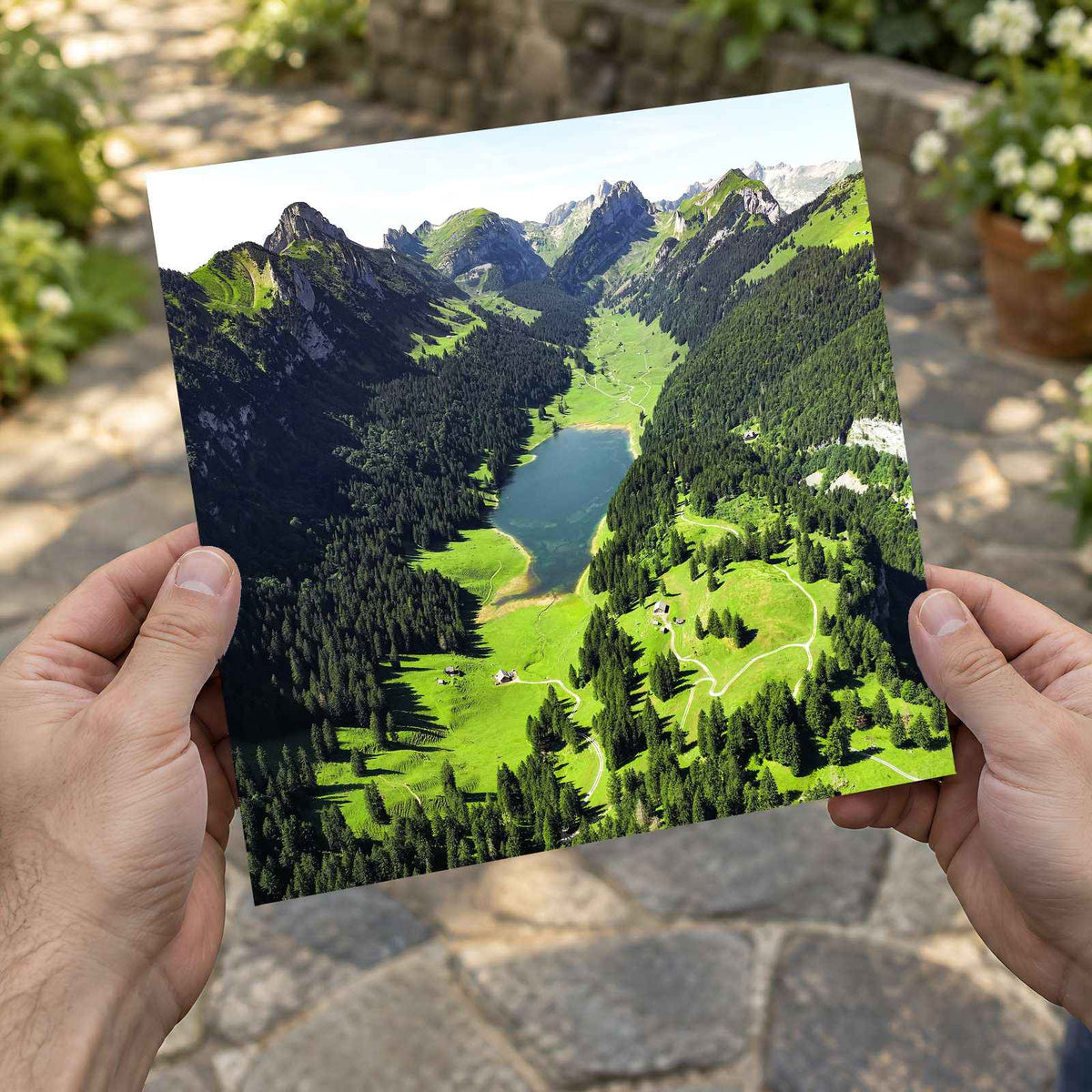 Green Mountain Valley with Lake in Rüte by Ahmed Photo Print Wall Decor