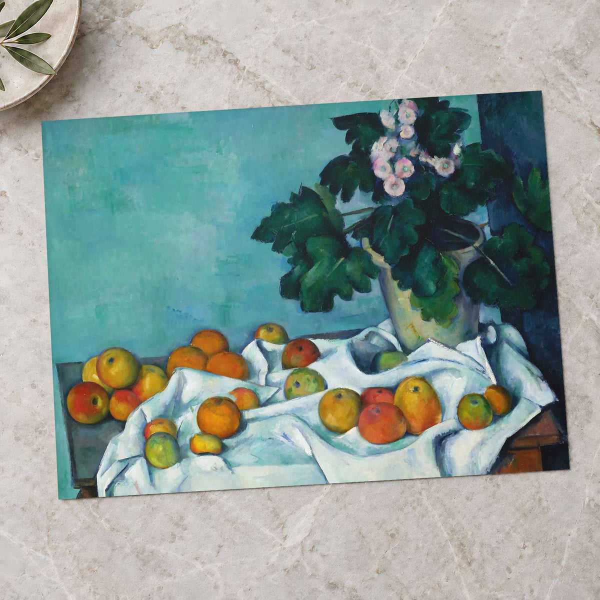 Still Life with Apples and a Pot of Primroses fine art print by Paul Cézanne (1885)