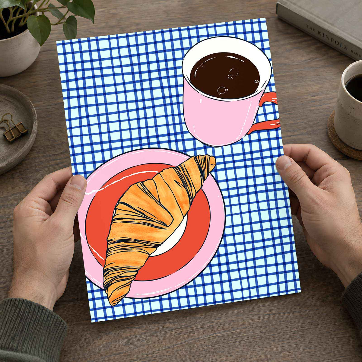 Cup of Coffee and Croissant by Beatriz Camaleão Art Print Wall Decor