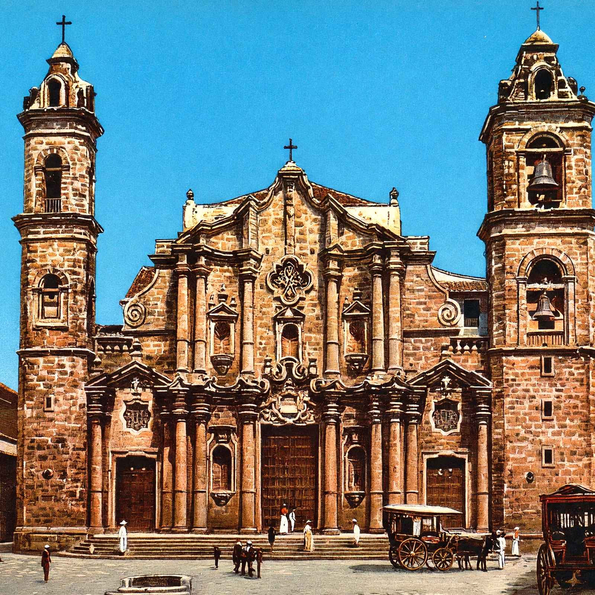 The Cathedral, Havana, Cuba in 1913 vintage print