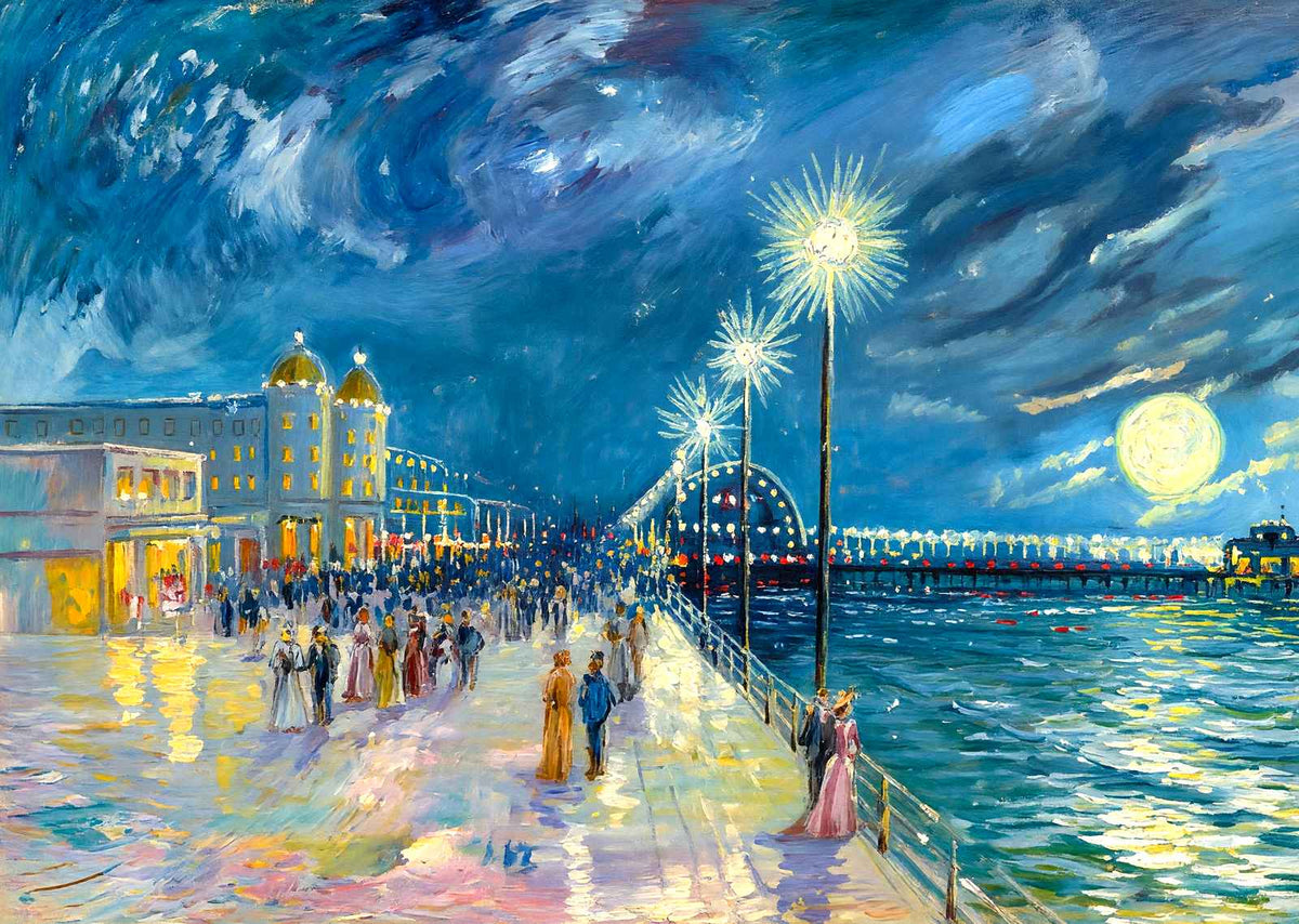 Boardwalk at Night, Atlantic City, NJ in 1902 art print