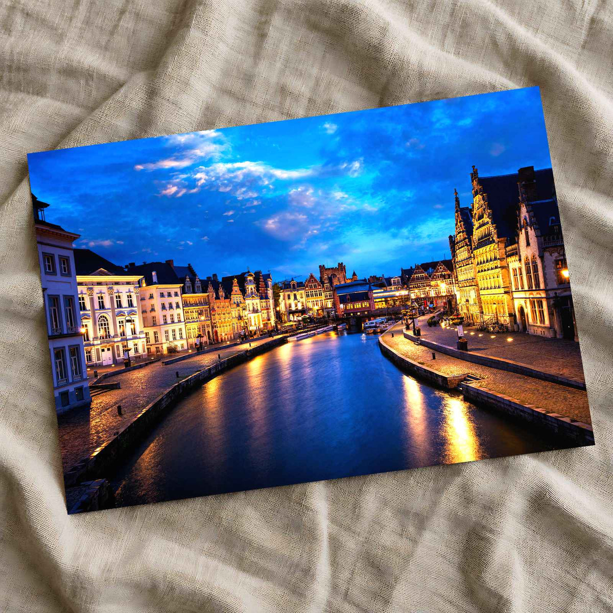 Ghent Canal in Belgium at Night Photo Print Wall Decor