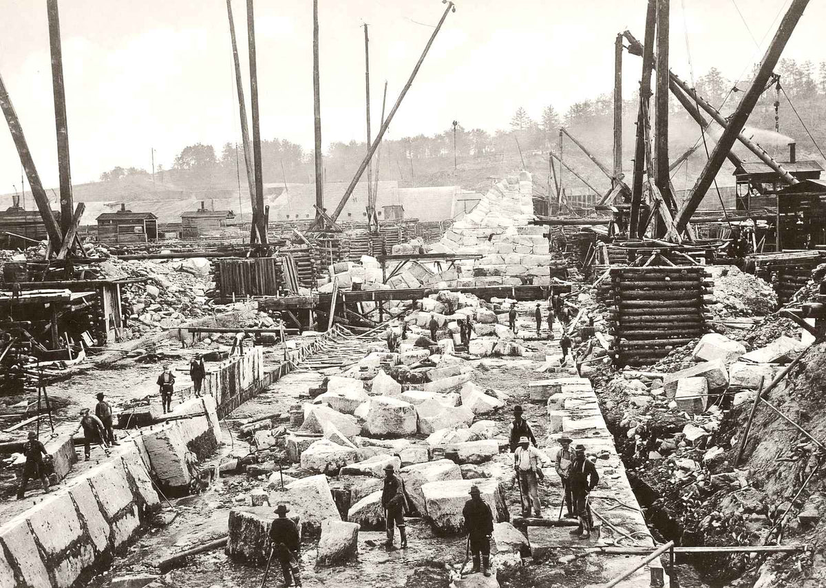 Laying Foundation of Big Dam at Whitney NC vintage photo print