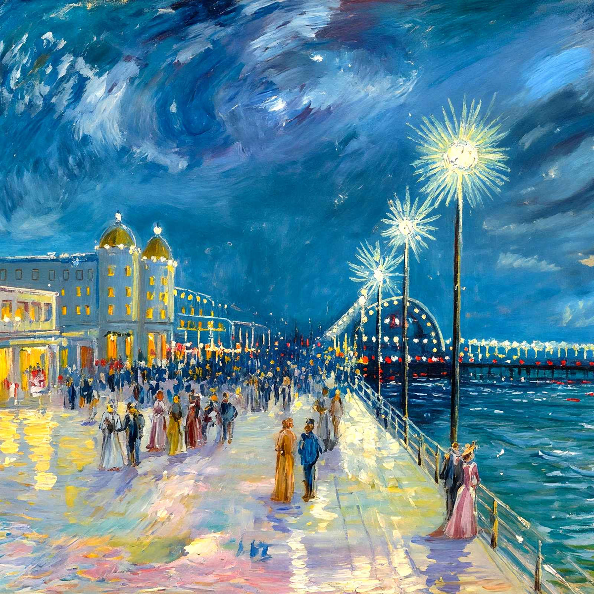 Boardwalk at Night, Atlantic City, NJ in 1902 art print