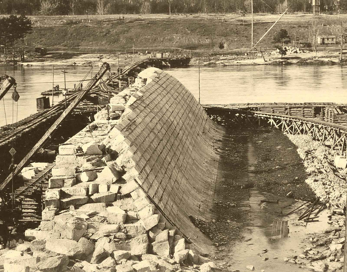 Main Dam Under Construction, Whitney NC, 1906 vintage photo print