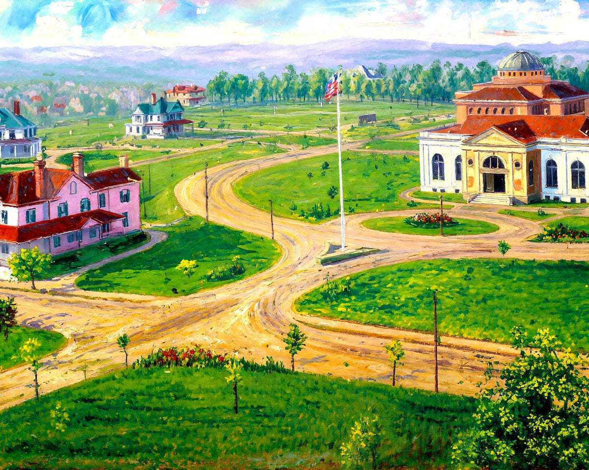 Trinity College Grounds, Durham, NC in 1906 painting