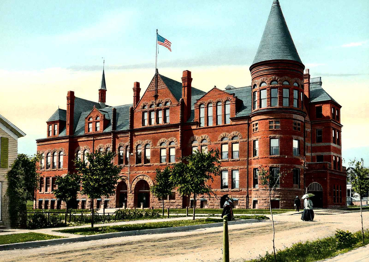 Public High School, Janesville, WI in 1907 vintage print